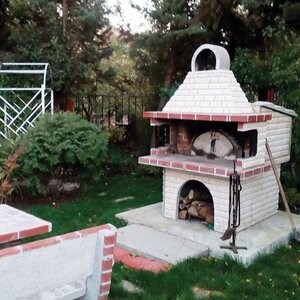 Градинско барбекю с пещ с оформен камък глиц