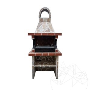 Малко барбекю с рафт Традиционал (на дърва/ въглища, 100x60x210см, 650кг, Бял стандарт с Родос и керамични тухли)