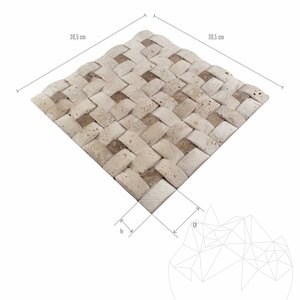Опесъчена 3D вдлъбната овална мозайка от травертин Класик и  Лате