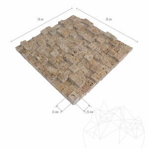 3D мозайка от травертин Ноче глиц 2.5 х 2.5 см
