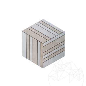 Полирана 3D-кубична мозайка от бял и бежов мрамор 20 x 20 см