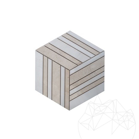 Полирана 3D-кубична мозайка от бял и бежов мрамор 20 x 20 см