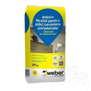 Сиво професионално лепило за настилки и облицовки от естествен камък Weber SetPorcelain Max² 25 кг
