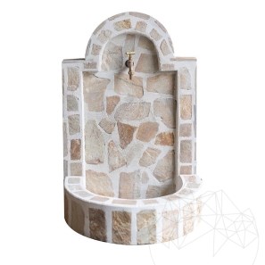 Малка чешма Бял стандарт с пясъчнозлатист камък (80 x 55 см, 70 кг)