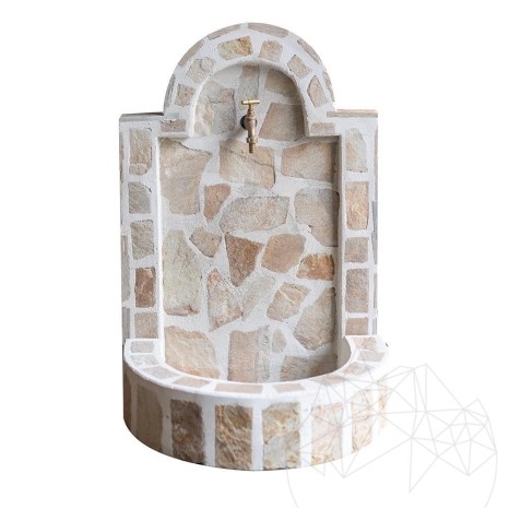 Малка чешма Бял стандарт с пясъчнозлатист камък (80 x 55 см, 70 кг)
