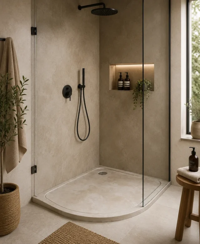Cadita dus semirotunda travertin classic ULTRA PLAT 90 x 90 x 3 cm